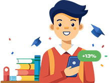 радостный студент с телефоном