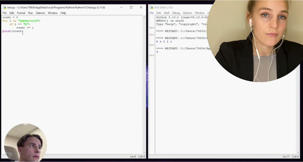 люди в кругах видео поверх редактора кода