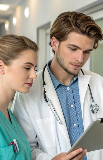 врачи смотрят в планшетку