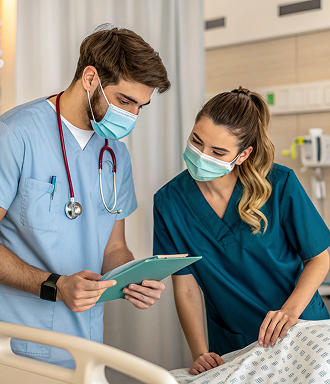 врачи смотрят в микроскоп